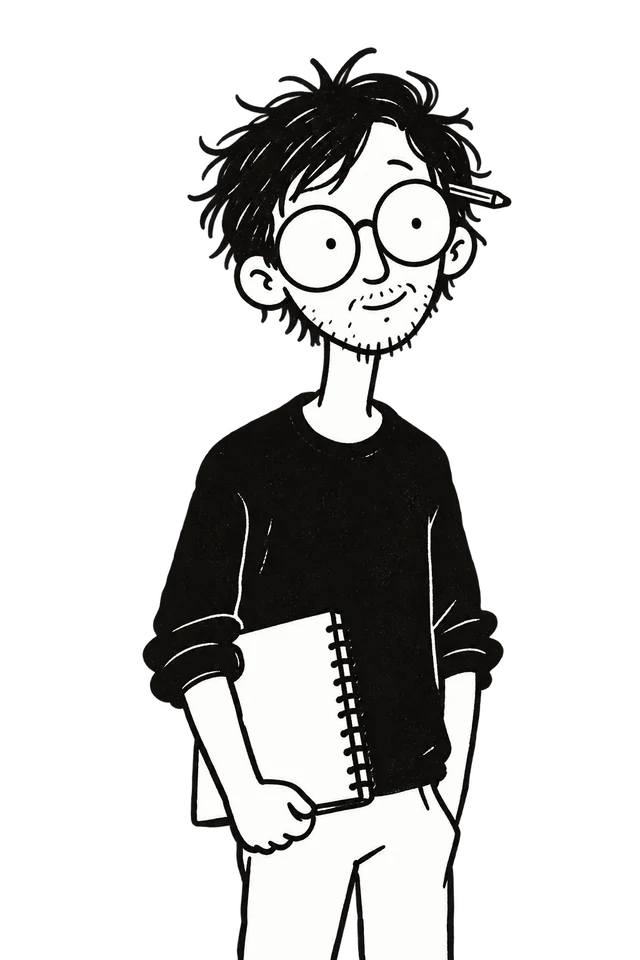 Jonas Krämer mit Skizzenbuch