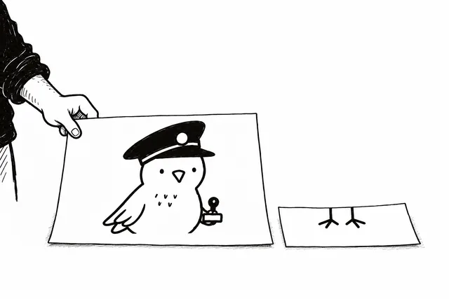 Auf einem Probedruck fehlen dem Lokpfogel die Füße; auf dem danebenliegenden Papierabschnitt stehen sie separat und warten auf den Rest des Vogels.